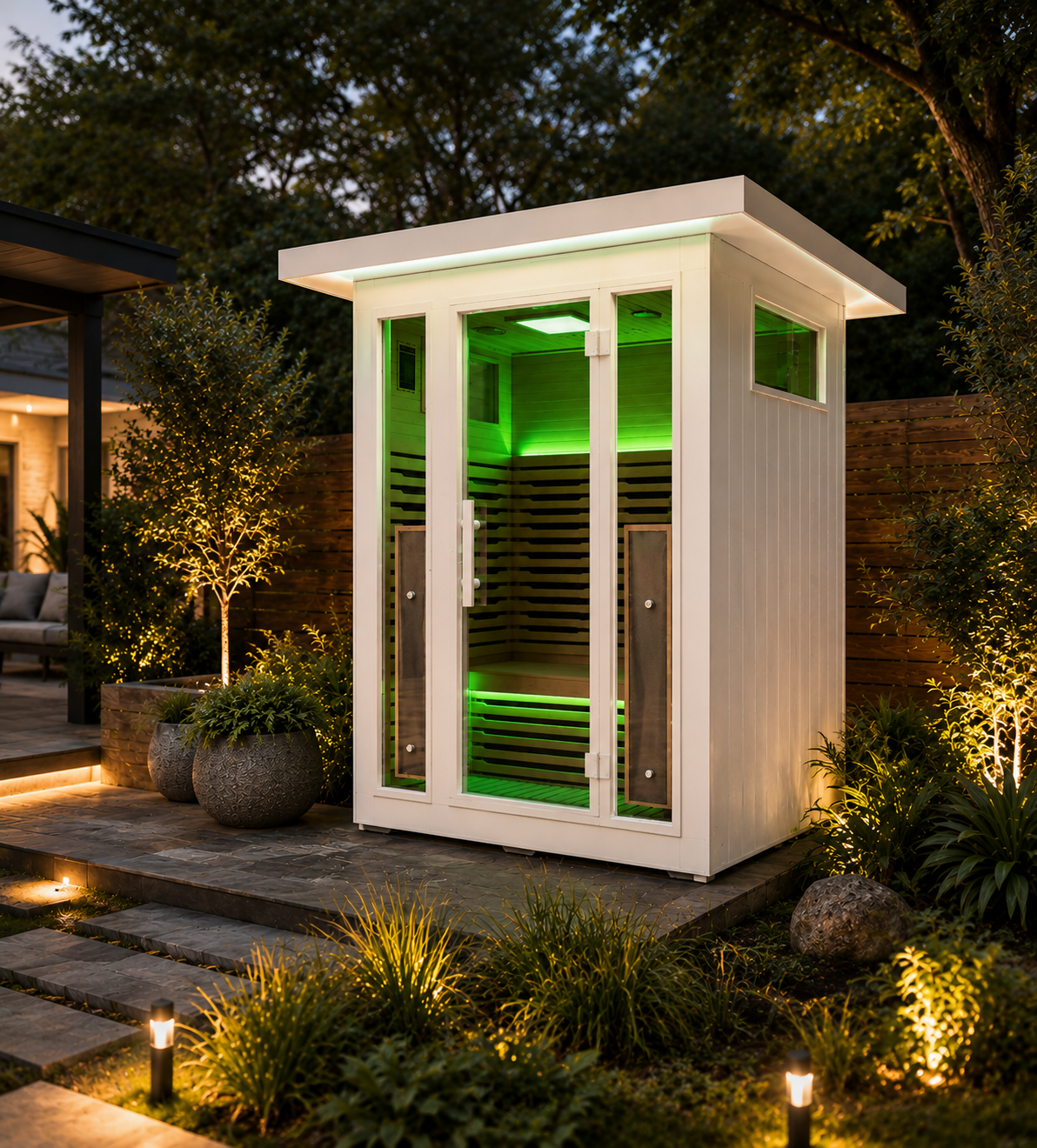 La Mar 2 Person Outdoor Infrared Sauna (White) lifestyle